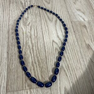Unbranded Beaded Necklace Women OS Navy Blue Graduated Oval Beads 30"